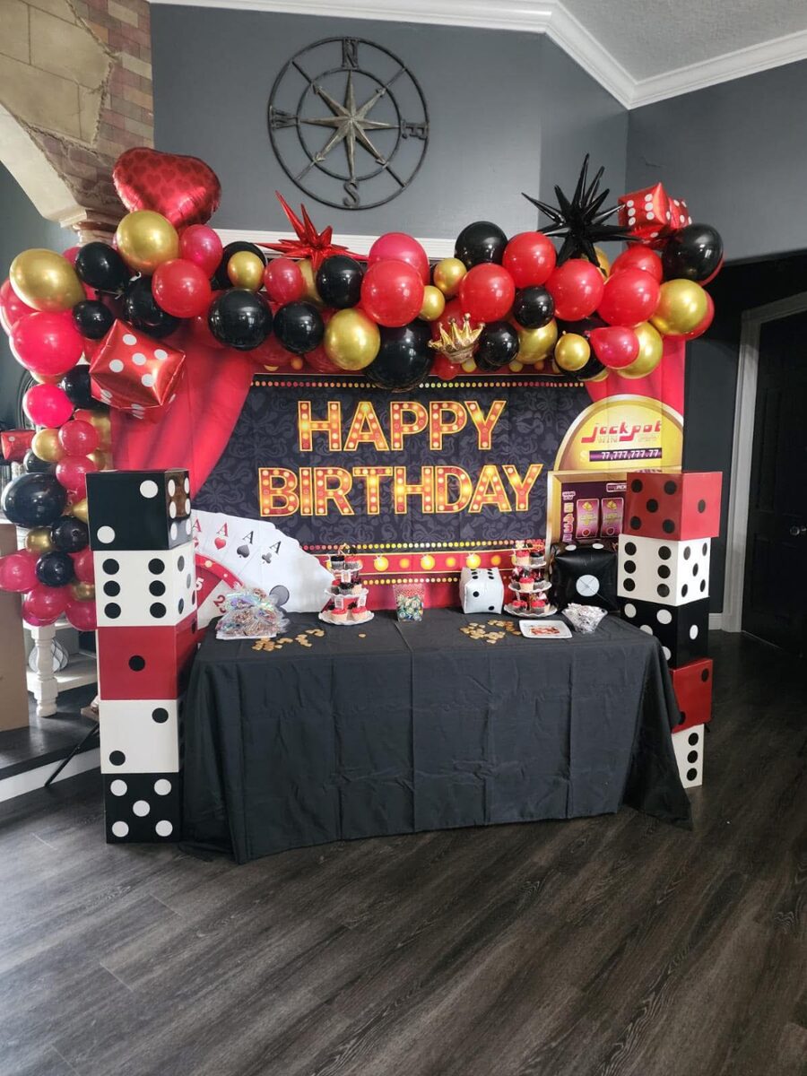 Casino night themed birthday backdrop
