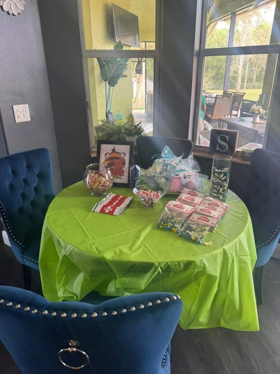 Fortnite themed candy and party favor table