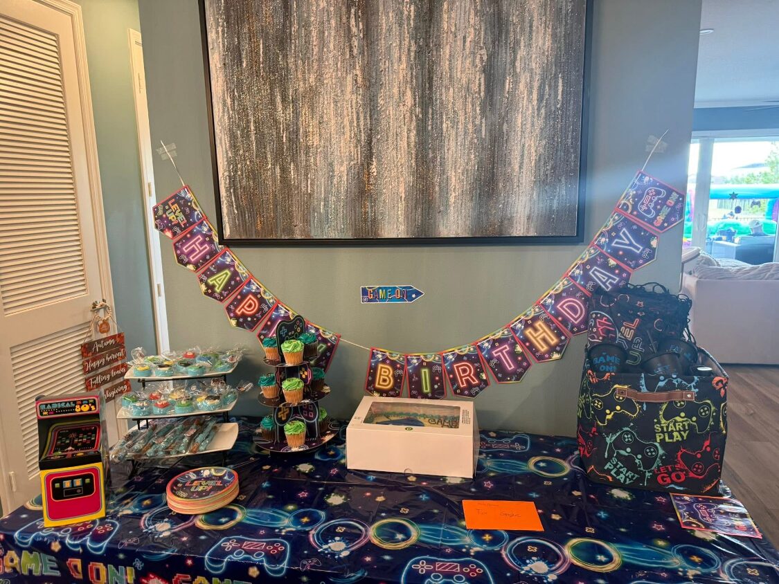 Neon "Game On" birthday banner